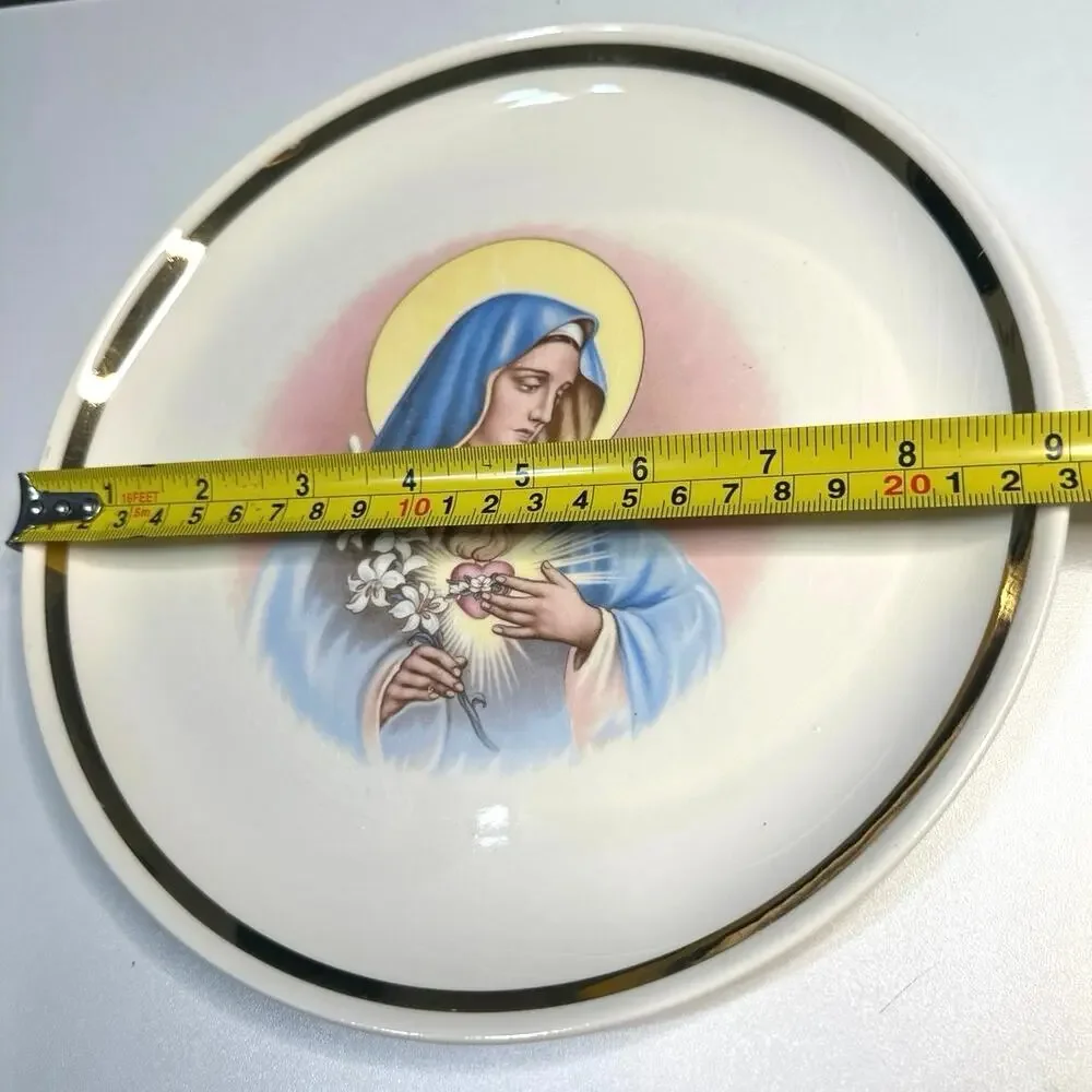 Mother Mary Sacred Heart Decorative Plate Warranted 22k Gold trim.